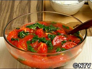 トマトとモロヘイヤのおひたし&冷やし雑炊