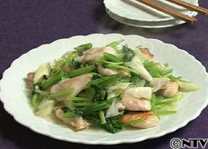 小松菜と鶏肉の塩炒め