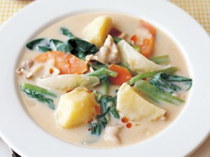 小松菜と豚肉のミルクスープ