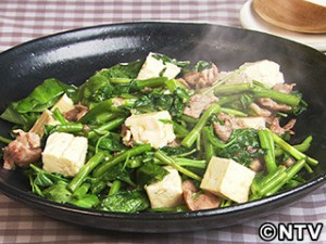 豆腐、青菜、豚肉の炒めもの