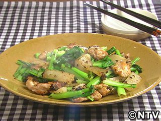 鶏肉と小松菜の豆チ炒め